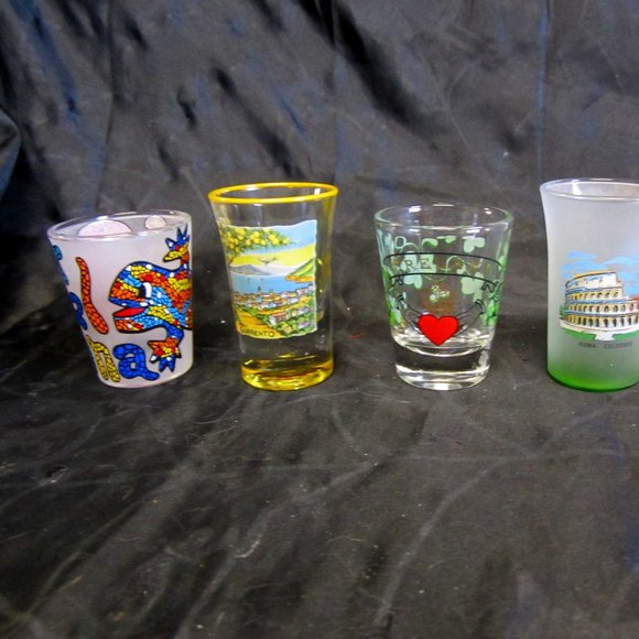 VINTAGE SOUVENIR SMALL GLASSES FROM OTHER COUNTRIES SET OF 5, BUY 1 OR ALL $5EA - Picture 1 of 10